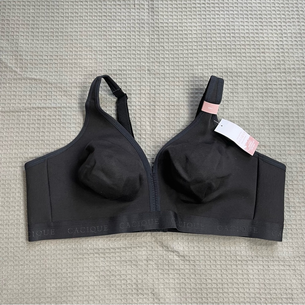 New Cacique Unlined Full Coverage No Wire Cotton Bra 46C Black